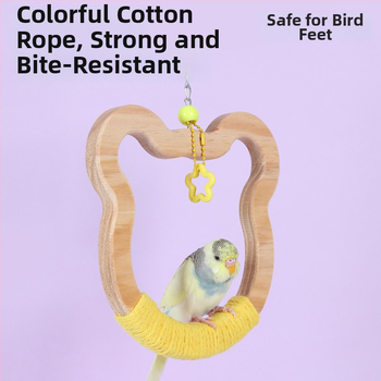 Kabojamas medinės paukščių sūpynių žaislas, medvilninė virvė, prekių ženklas Happy Pet Paradise, tinkamas mažoms paukščių rūšims, kramymui ir žaidimui