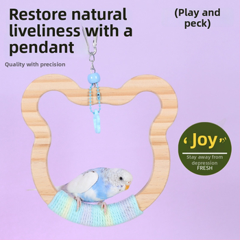Kabojamas medinės paukščių sūpynių žaislas, medvilninė virvė, prekių ženklas Happy Pet Paradise, tinkamas mažoms paukščių rūšims, kramymui ir žaidimui
