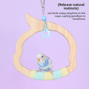 Kabojamas medinės paukščių sūpynių žaislas, medvilninė virvė, prekių ženklas Happy Pet Paradise, tinkamas mažoms paukščių rūšims, kramymui ir žaidimui