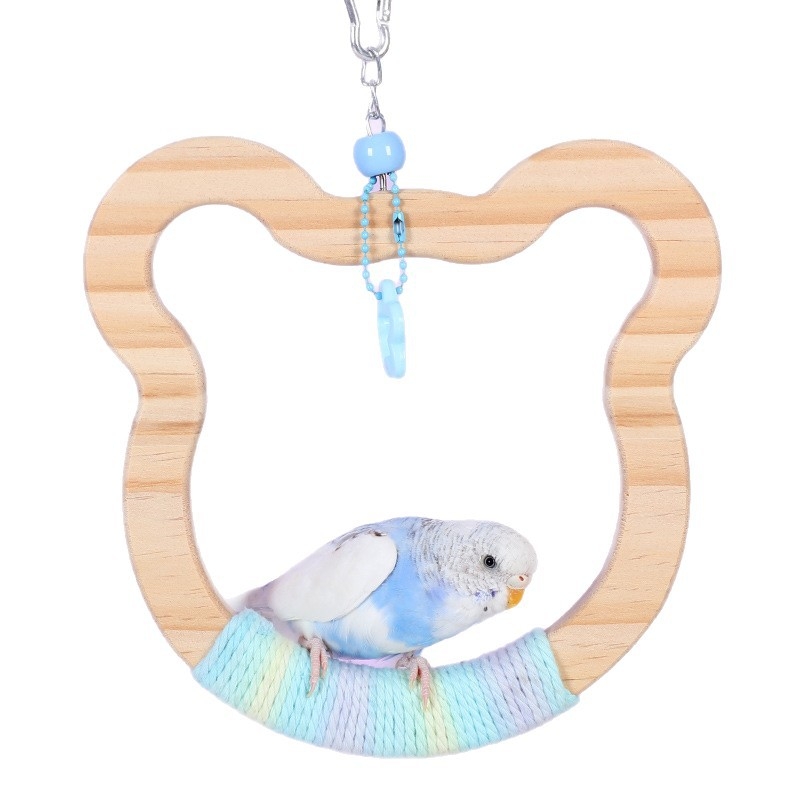 Kabojamas medinės paukščių sūpynių žaislas, medvilninė virvė, prekių ženklas Happy Pet Paradise, tinkamas mažoms paukščių rūšims, kramymui ir žaidimui