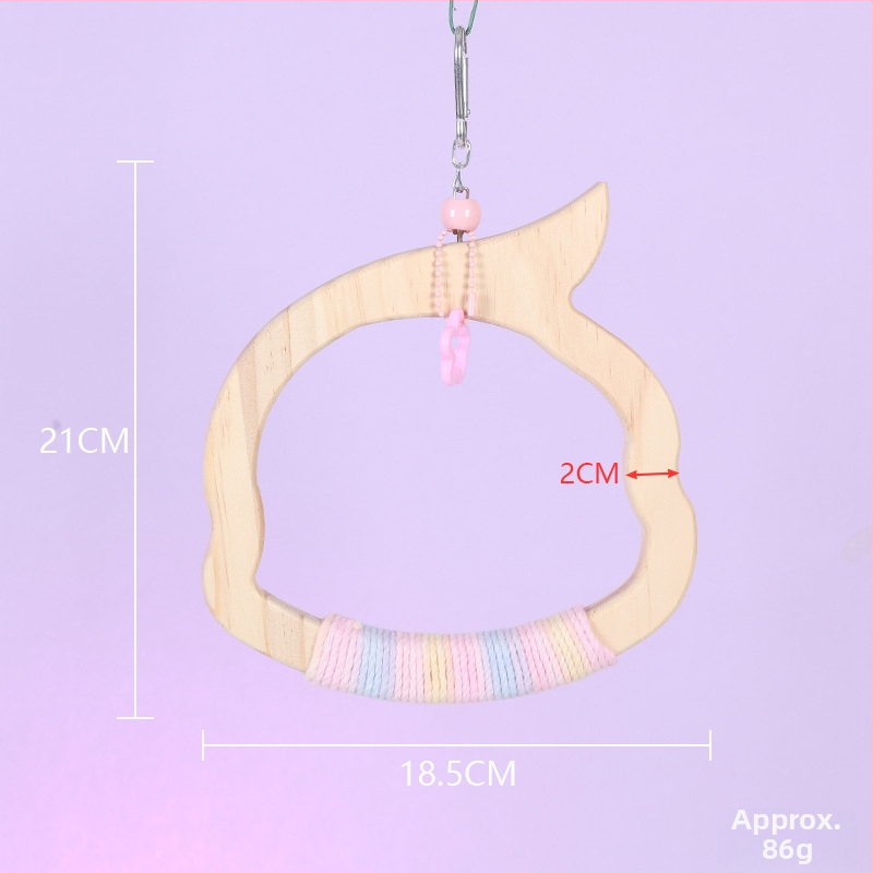 Kabojamas medinės paukščių sūpynių žaislas, medvilninė virvė, prekių ženklas Happy Pet Paradise, tinkamas mažoms paukščių rūšims, kramymui ir žaidimui