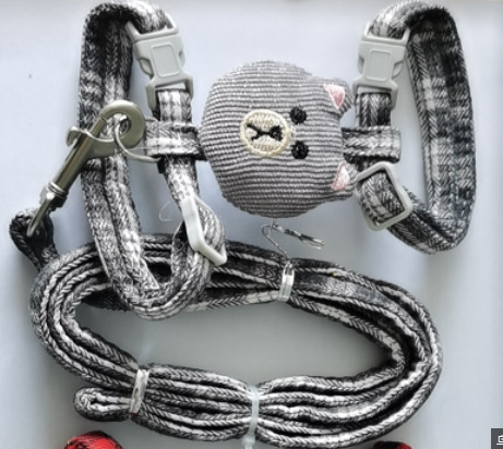 Mačji prsluk s vodilom, platnen materijal, protiv bijega, za mačke