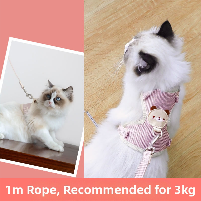 Mačji prsluk s vodilom, platnen materijal, protiv bijega, za mačke