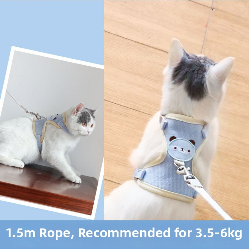 Mačji prsluk s vodilom, platnen materijal, protiv bijega, za mačke