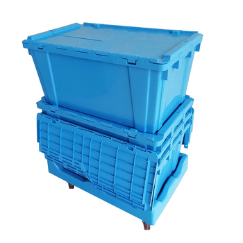 Turnover saugojimo dėžutė su dangteliu, PP plastikas, apkrova 30 kg, sienos storis 2,5 mm, vidiniai matmenys 640x390x300, talpinama iki 5 lygių