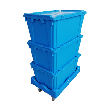 Turnover saugojimo dėžutė su dangteliu, PP plastikas, apkrova 30 kg, sienos storis 2,5 mm, vidiniai matmenys 640x390x300, talpinama iki 5 lygių