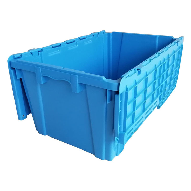 Turnover saugojimo dėžutė su dangteliu, PP plastikas, apkrova 30 kg, sienos storis 2,5 mm, vidiniai matmenys 640x390x300, talpinama iki 5 lygių