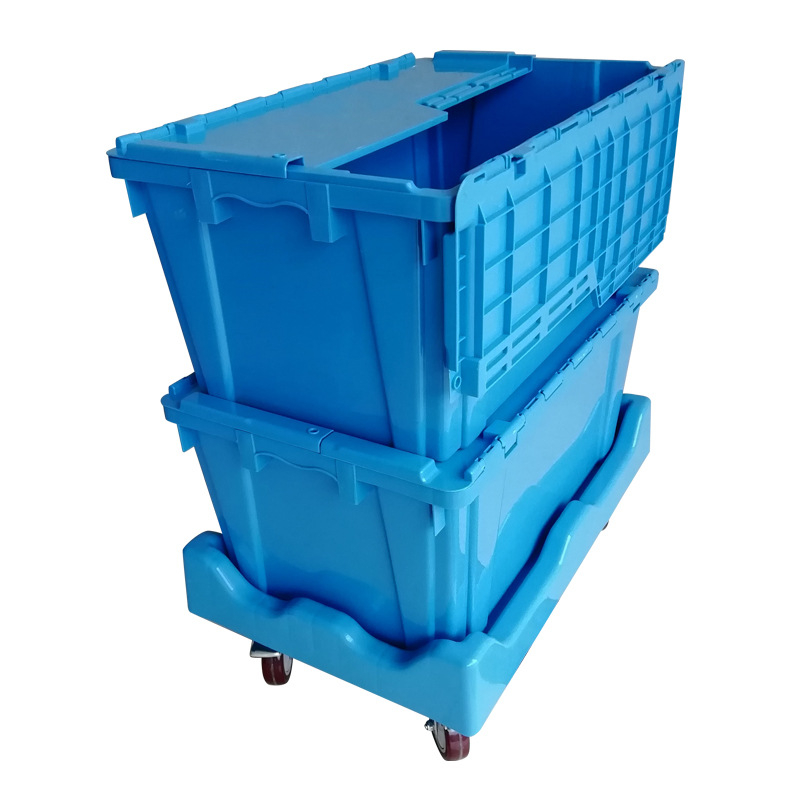 Turnover saugojimo dėžutė su dangteliu, PP plastikas, apkrova 30 kg, sienos storis 2,5 mm, vidiniai matmenys 640x390x300, talpinama iki 5 lygių