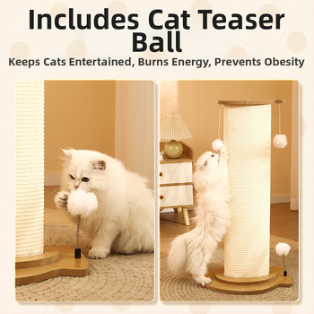 Kaķu skrāpēšanas kolonna ar plāksni, vertikāla sisāla kolonna, integrēta rotaļlieta, izturīga furnētā plāksnes konstrukcija