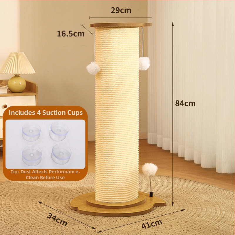 Kaķu skrāpēšanas kolonna ar plāksni, vertikāla sisāla kolonna, integrēta rotaļlieta, izturīga furnētā plāksnes konstrukcija