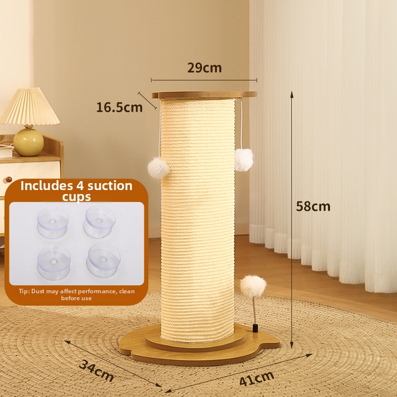 Kaķu skrāpēšanas kolonna ar plāksni, vertikāla sisāla kolonna, integrēta rotaļlieta, izturīga furnētā plāksnes konstrukcija