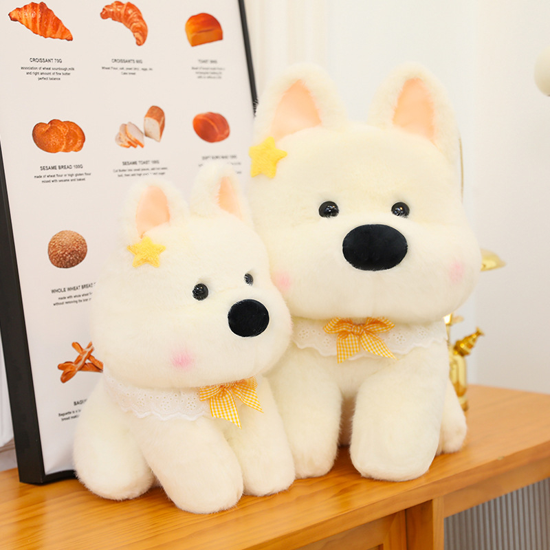 Plišani pas lutka, visokokvalitetni pliš, PP pamuk punjenje, mrežasto pakiranje, prilagođene uzorci