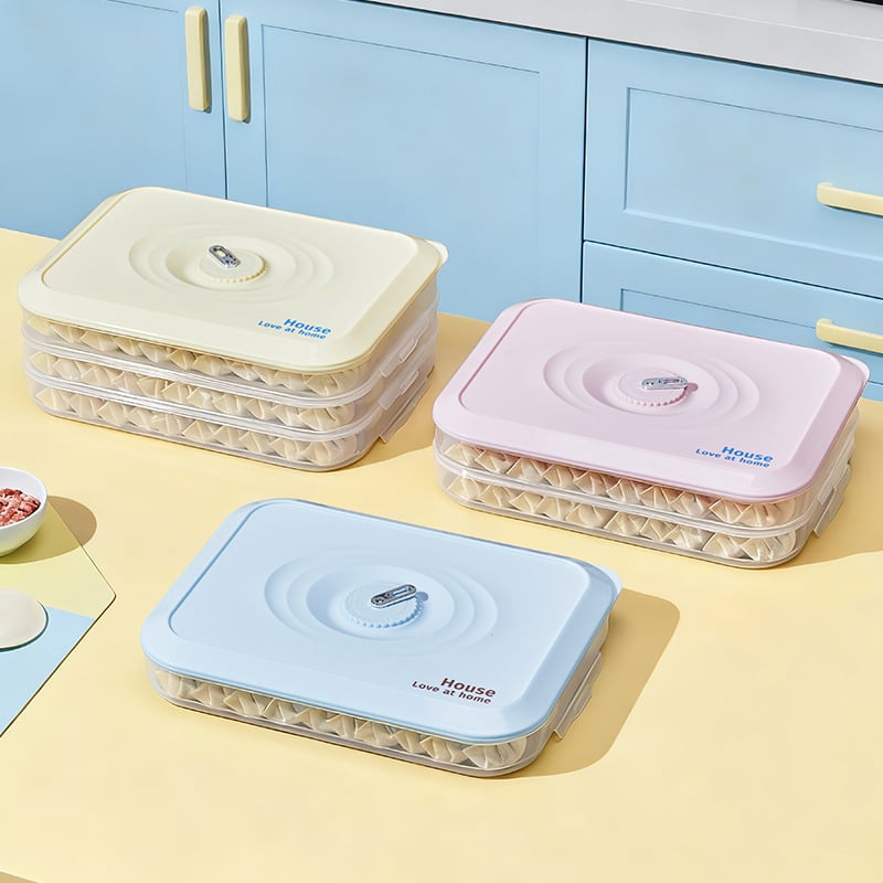 Dumplingų ir wonton laikymo dėžutė – maisto kokybės plastikas, saugu šaldytuve/šaldiklyje, išlaiko šviežumą, be prekės ženklo (Medžiaga: maisto kokybės plastikas; Naudojimas: šaldytuvas/šaldiklis; Prekės ženklas: be prekės ženklo)