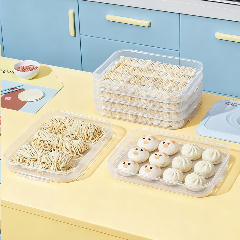 Dumplingų ir wonton laikymo dėžutė – maisto kokybės plastikas, saugu šaldytuve/šaldiklyje, išlaiko šviežumą, be prekės ženklo (Medžiaga: maisto kokybės plastikas; Naudojimas: šaldytuvas/šaldiklis; Prekės ženklas: be prekės ženklo)