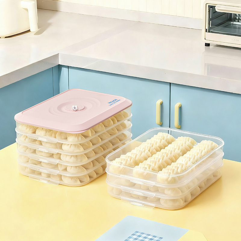 Dumplingų ir wonton laikymo dėžutė – maisto kokybės plastikas, saugu šaldytuve/šaldiklyje, išlaiko šviežumą, be prekės ženklo (Medžiaga: maisto kokybės plastikas; Naudojimas: šaldytuvas/šaldiklis; Prekės ženklas: be prekės ženklo)