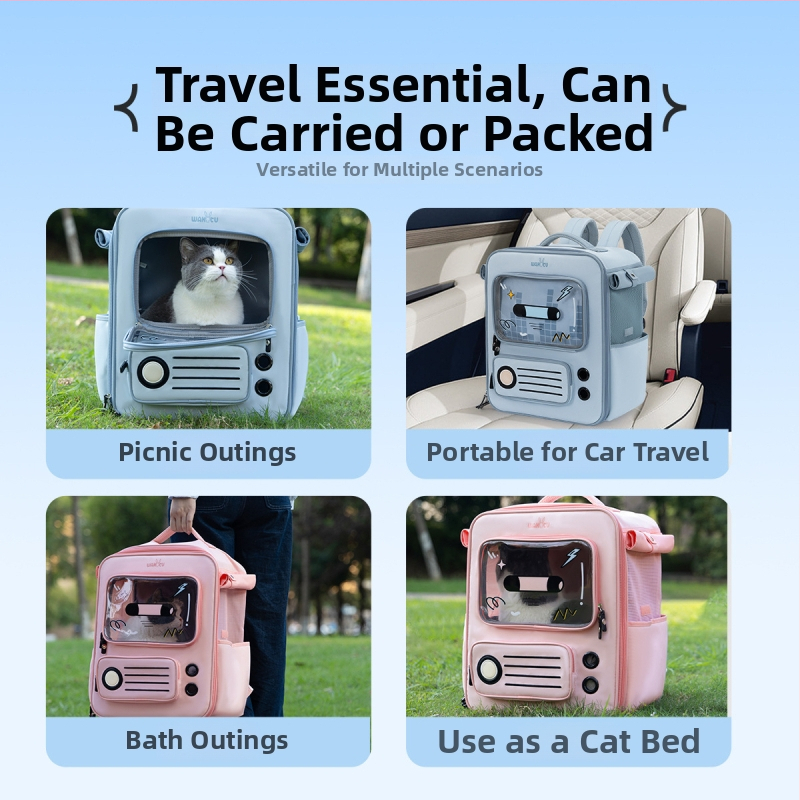 Wakytu katės kuprinė, 900D Oxford audinys, Didelė talpa iki 7,5 kg, Vidutinio kietumo konstrukcija