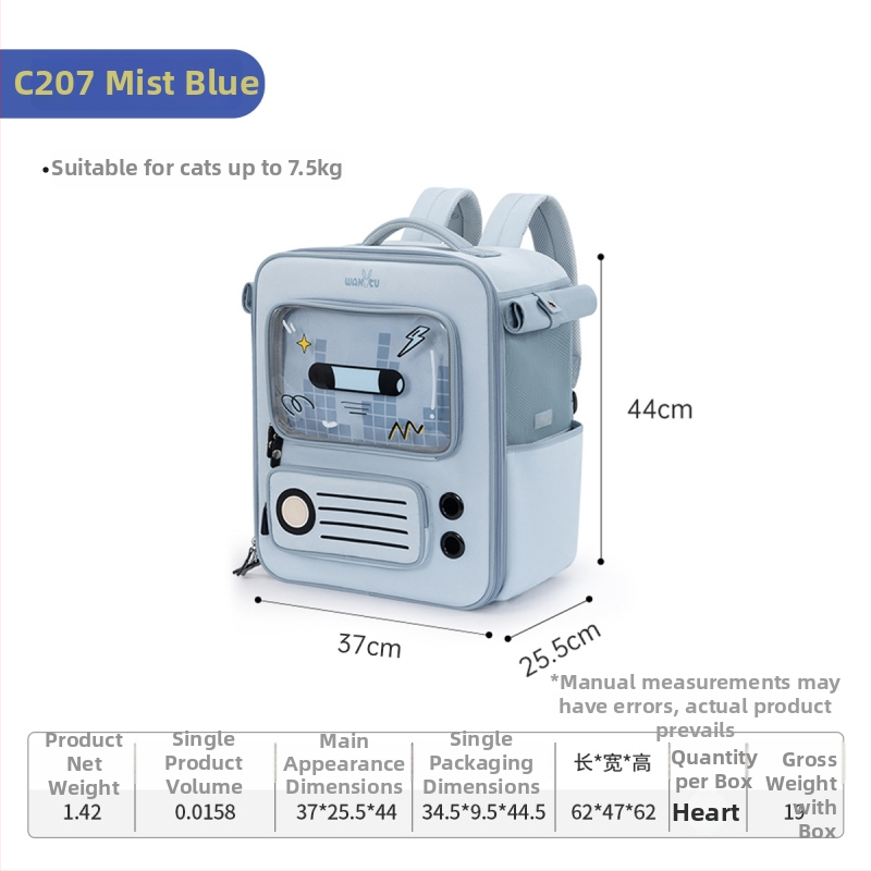 Wakytu katės kuprinė, 900D Oxford audinys, Didelė talpa iki 7,5 kg, Vidutinio kietumo konstrukcija