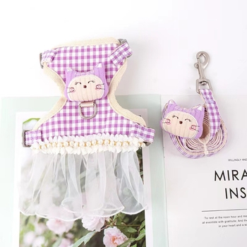 Katės pavadėlio ir apykaklės rinkinys, drobė, ištraukiamas, reguliuojamas