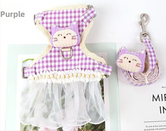 Katės pavadėlio ir apykaklės rinkinys, drobė, ištraukiamas, reguliuojamas