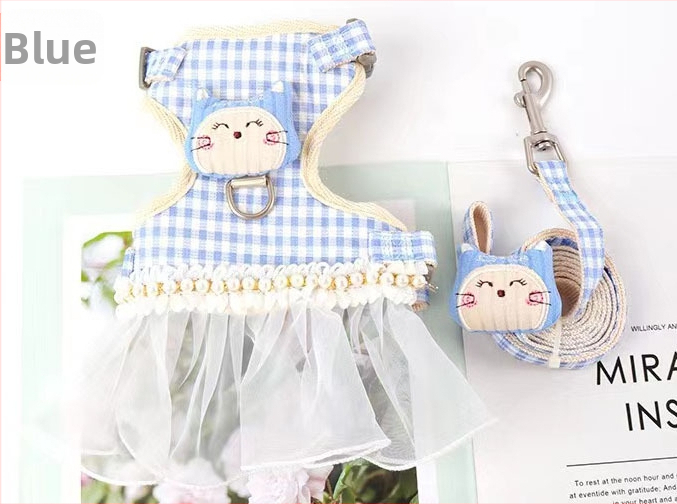 Katės pavadėlio ir apykaklės rinkinys, drobė, ištraukiamas, reguliuojamas