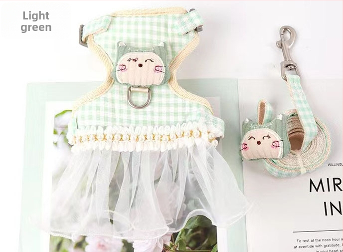 Katės pavadėlio ir apykaklės rinkinys, drobė, ištraukiamas, reguliuojamas