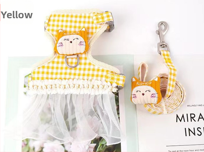 Katės pavadėlio ir apykaklės rinkinys, drobė, ištraukiamas, reguliuojamas