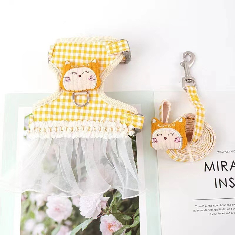 Katės pavadėlio ir apykaklės rinkinys, drobė, ištraukiamas, reguliuojamas