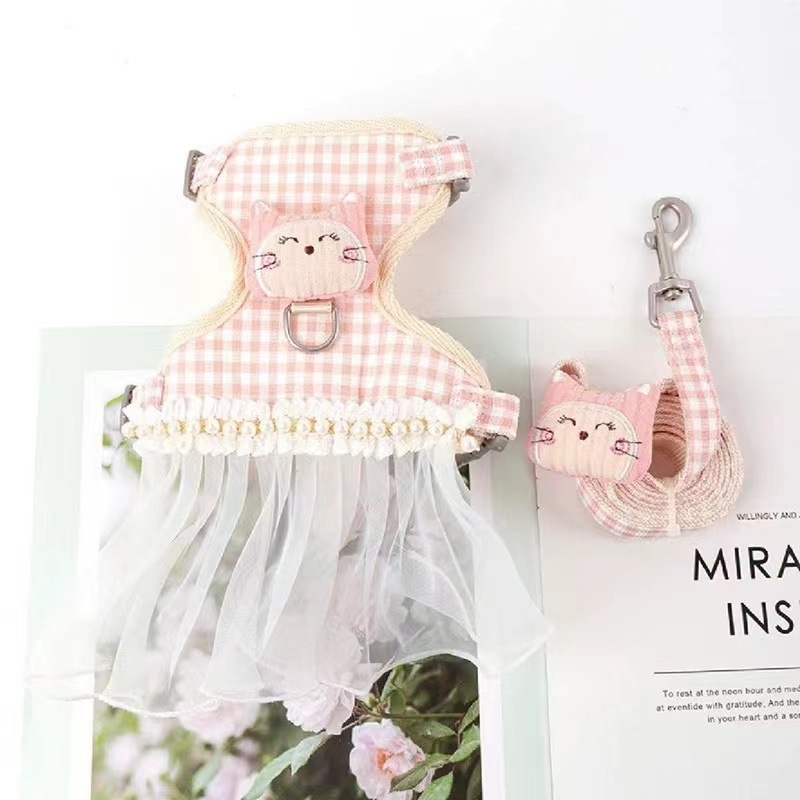 Katės pavadėlio ir apykaklės rinkinys, drobė, ištraukiamas, reguliuojamas