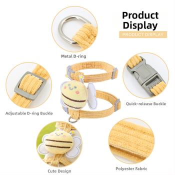 Katės liemenė su pavadėliu, I formos dizainas, anti pabėgimo funkcija, poliesteris