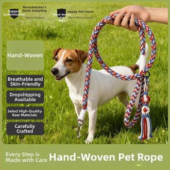 Šunų pavadėlis, rankų mezgimo, daugiafunkcinis, fiksuotas ilgis (medžiaga: core-spun cotton)