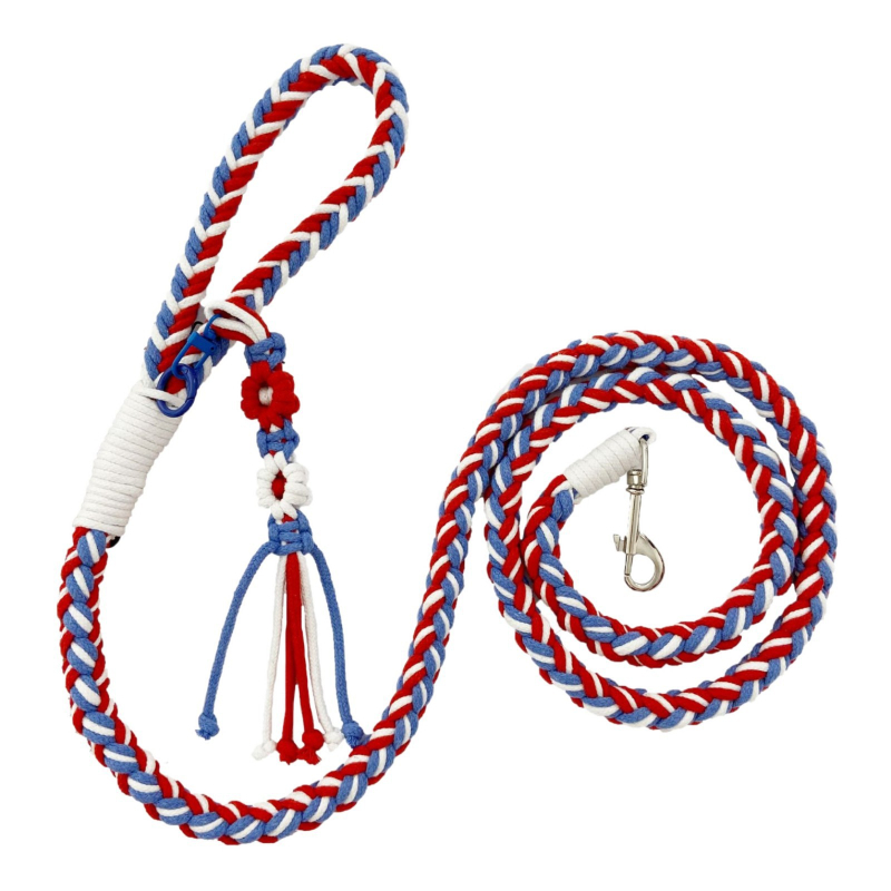 Šunų pavadėlis, rankų mezgimo, daugiafunkcinis, fiksuotas ilgis (medžiaga: core-spun cotton)