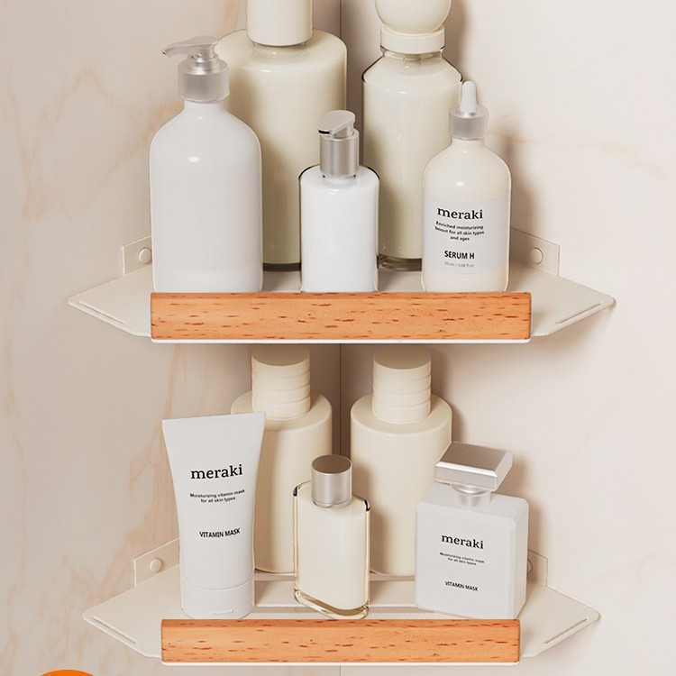 Raft de baie montat pe perete, cu două niveluri și suport pentru prosoape, aliaj de aluminiu, montaj fără găuri, depozitare și organizare