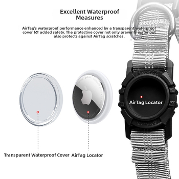 AirTag šunų antkaklis su atšvaitiniu vandeniui atspariu skaidriu dangteliu – dryžuotas raštas, medžiaga: nailonas+ABS+TPU, universalus suderinamumas, visoms sezonoms, laisvalaikio stilius