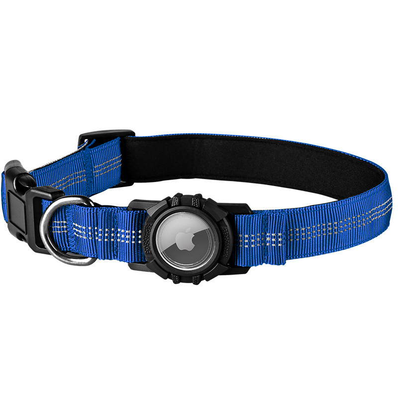 AirTag šunų antkaklis su atšvaitiniu vandeniui atspariu skaidriu dangteliu – dryžuotas raštas, medžiaga: nailonas+ABS+TPU, universalus suderinamumas, visoms sezonoms, laisvalaikio stilius