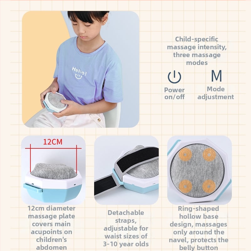 Vaikų automatinis pilvo masažuoklis – pilvo masažavimo įrenginys su šilto kompreso funkcija, minkymas ir rankos masažo imitacija, modelis MS-033