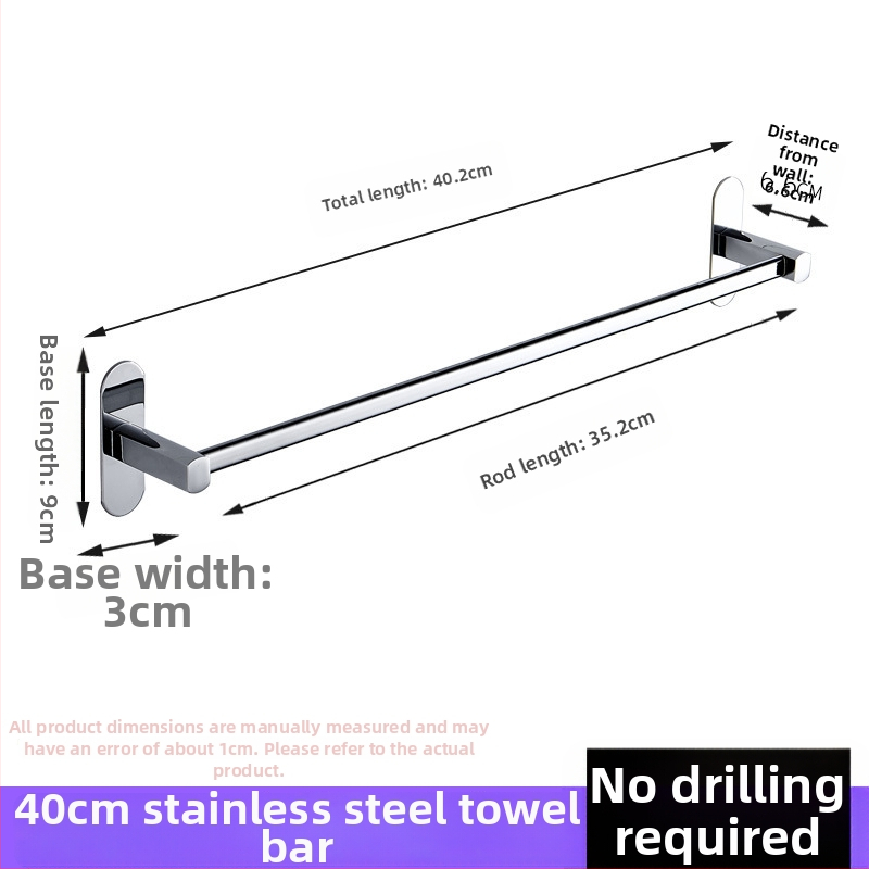 Nerūdijančio plieno rankšluosčių laikiklis, sieninis montavimas, be gręžimo, chromuota danga, su vienu stulpeliu
