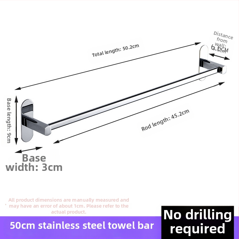 Nerūdijančio plieno rankšluosčių laikiklis, sieninis montavimas, be gręžimo, chromuota danga, su vienu stulpeliu
