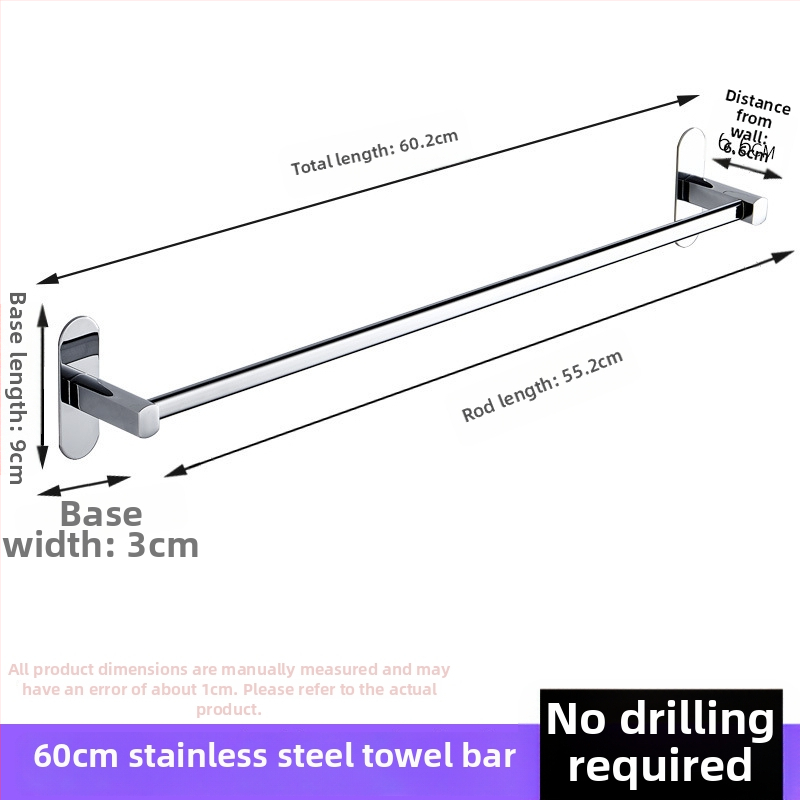 Nerūdijančio plieno rankšluosčių laikiklis, sieninis montavimas, be gręžimo, chromuota danga, su vienu stulpeliu