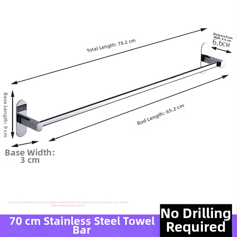 Nerūdijančio plieno rankšluosčių laikiklis, sieninis montavimas, be gręžimo, chromuota danga, su vienu stulpeliu