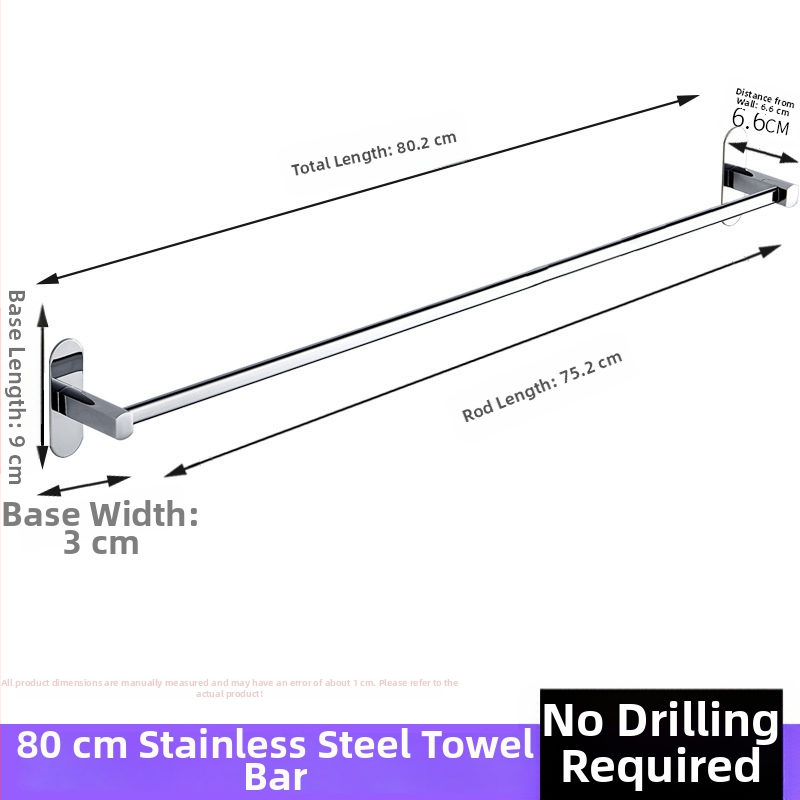 Nerūdijančio plieno rankšluosčių laikiklis, sieninis montavimas, be gręžimo, chromuota danga, su vienu stulpeliu