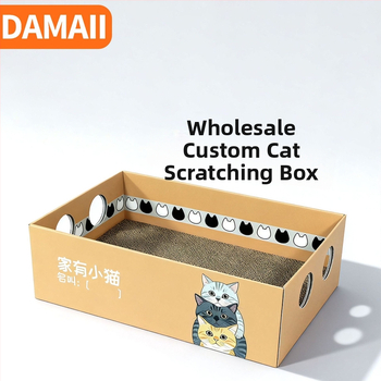 DAMAII Kaķu skrāpēšanas dēlis – karikatūras stils, viļņots kartons, nomaināmais loks, atvieglojums garlaicībai