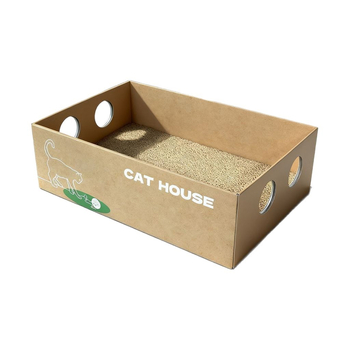 DAMAII Kaķu skrāpēšanas dēlis – karikatūras stils, viļņots kartons, nomaināmais loks, atvieglojums garlaicībai