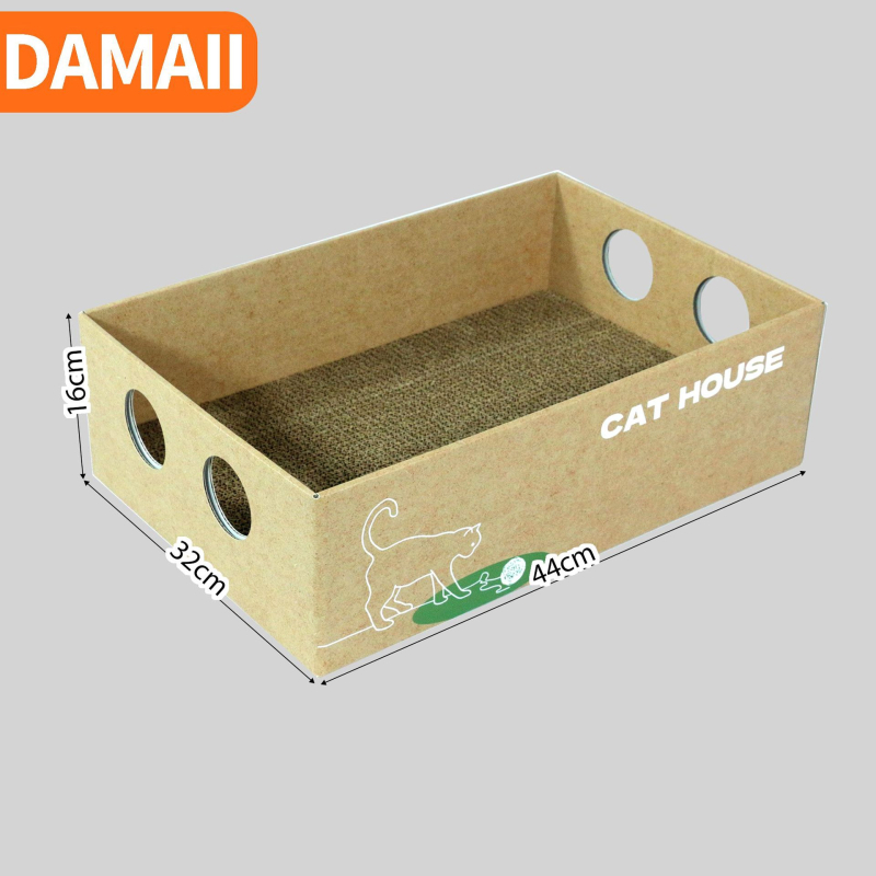 DAMAII Kaķu skrāpēšanas dēlis – karikatūras stils, viļņots kartons, nomaināmais loks, atvieglojums garlaicībai