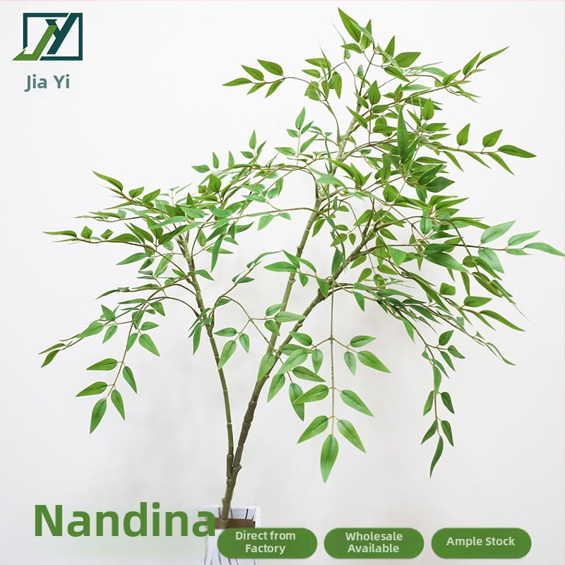 Mākslīgā Nandina (Heavenly Bamboo) lapu augu iekšējai dekorācijai, plastmasa, daļēji mehāniska un daļēji manuāla ražošana, veids: Bambuss, Zīmols Jia Yi