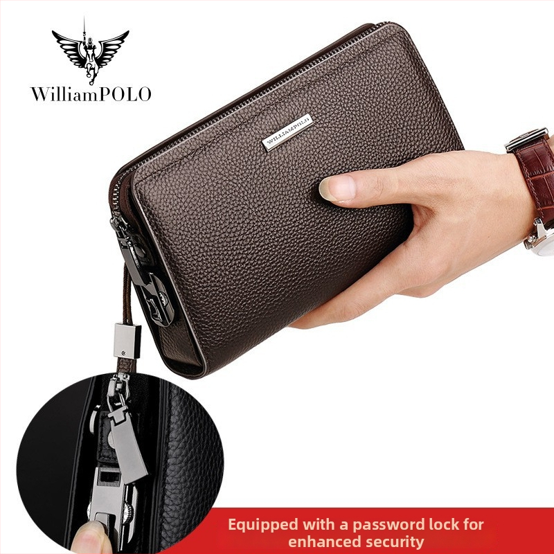 Vyrų kluchtinė rankinė - tikra oda, slaptažodžiu užraktas, pirmojo sluoksnio karvės oda, verslo kelionė stilai, didelė talpa