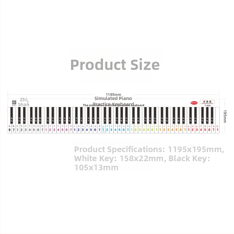Fingering Sticker pianin ar 88 taustiņiem — 1:1 pirkstu simulācija, notācijas uz notu līnijām, PVC materiāls
