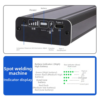 Nešiojama rankinė baterijų taškų suvirinimo įranga su automatine maitinimo ir judėjimo sistema; suvirinimo galvutė iš aliuminio oksido vario lydinio; tinkama 18650 Li-ion baterijoms ir Ni lakštų suvirinimui