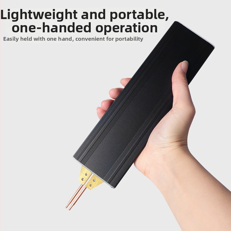 Nešiojama rankinė baterijų taškų suvirinimo įranga su automatine maitinimo ir judėjimo sistema; suvirinimo galvutė iš aliuminio oksido vario lydinio; tinkama 18650 Li-ion baterijoms ir Ni lakštų suvirinimui