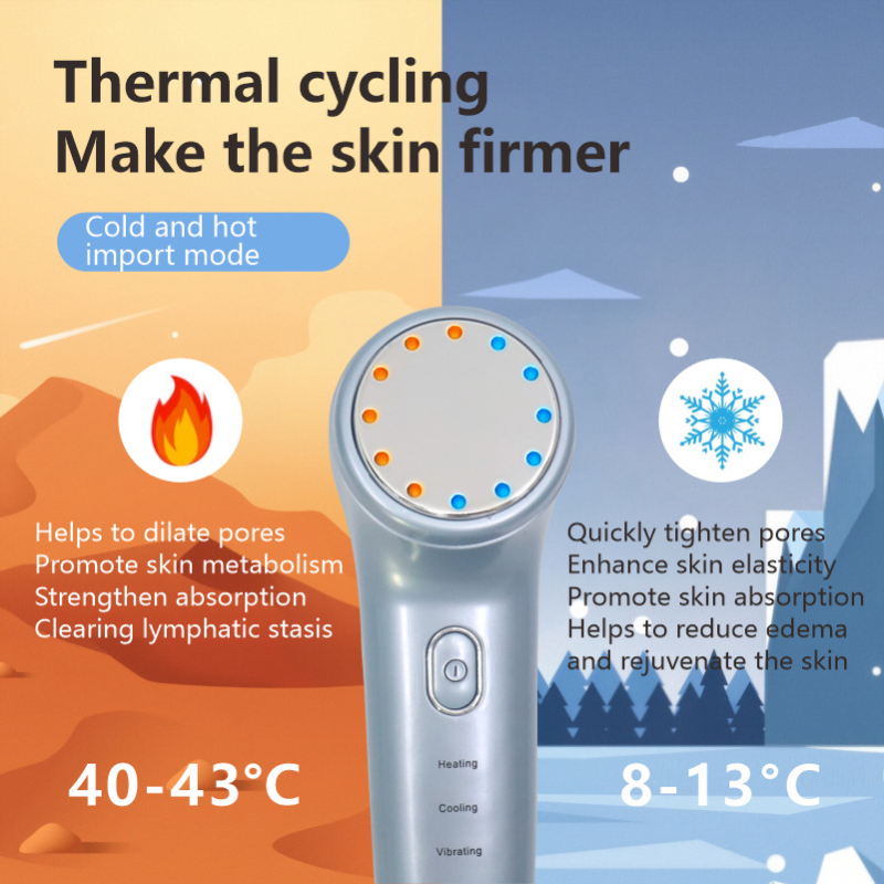 Rankinis namų grožio prietaisas su karšto ir šalto gydymo terapija, mirusių odos ląstelių šalinimas, serumo įvedimas, nešiojamas, įmontuota baterija 1200–2000 mAh