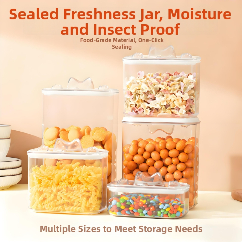 PET plastmasas uzglabāšanas kārba suņu un kaķu barībai – aizslēdzama, caurspīdīga, mājas lietošanai, tilpums 1–2 l